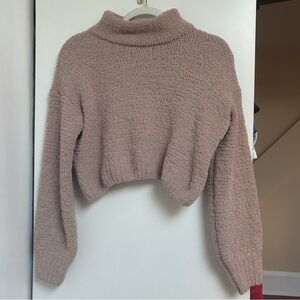 Superdown Brown Cropped Turtleneck Sweater Plush Texture